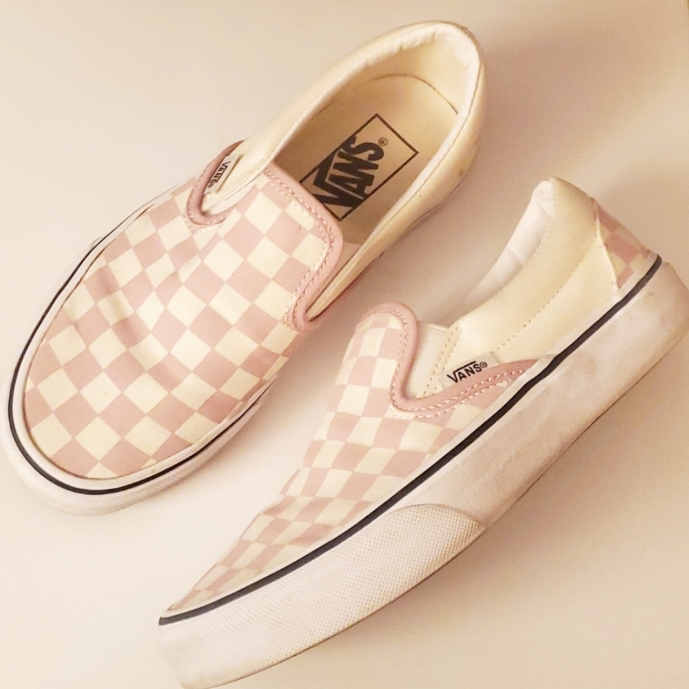 Vans Blush and Cream Checkered Slip-Ons